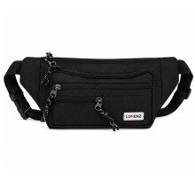 (Black) Lorenz Unisex Slimline 3 Zip Bum Bag Waist Bag Crossbody Festival Travel Bag