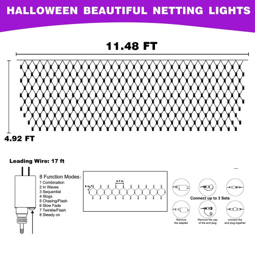 LED Christmas Net Lights Green 12FT x 5FT Waterproof 8 Modes 1