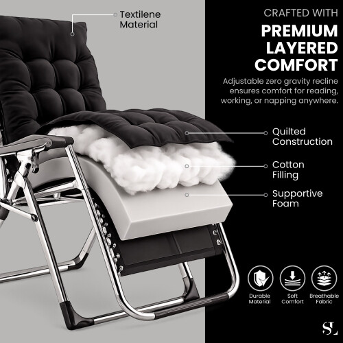 Zero Gravity Chair with Cushion & Pillow - Black 2