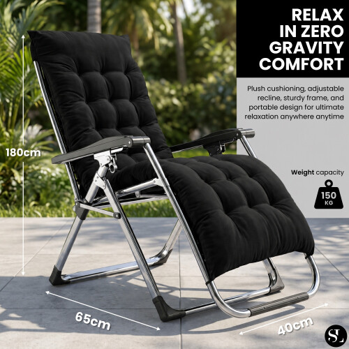 Zero Gravity Chair with Cushion & Pillow - Black