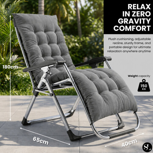 Zero Gravity Chair with Cushion & Pillow - Grey