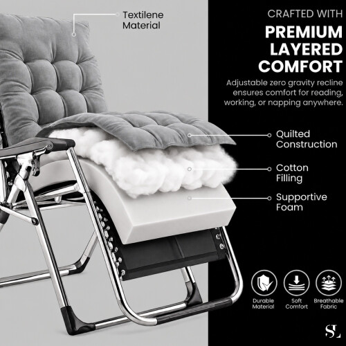 Zero Gravity Chair with Cushion & Pillow - Grey 2