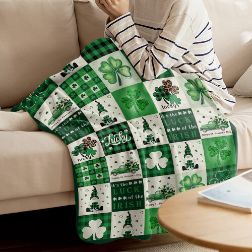 Κουβέρτα Fleece από φανέλα Shamrock 40x50 ίντσες, πράσινη καρό 2
