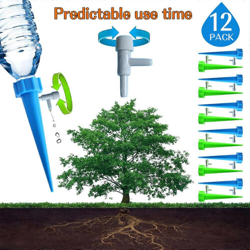Automatic Plant Watering Spikes 12 Pack, Adjustable Dripper Irrigation with Flow Control Valve for Potted Plants 2