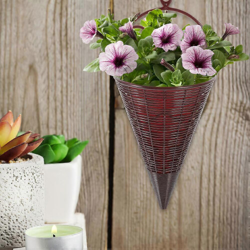 Light Brown Woven Wall Hanging Planter Basket for Storage, Plastic Decorative Fan Shape 2