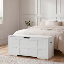 (White) Large Wooden Storage Ottoman Bench Box –Storage Seat Chest for Bedroom, Living Room & Hallway