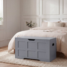 (Grey) Small Wooden Storage Ottoman Bench Box –Storage Seat Chest for Bedroom, Living Room & Hallway