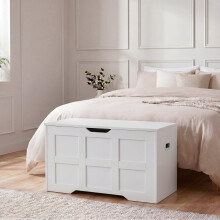 (White) Small Wooden Storage Ottoman Bench Box –Storage Seat Chest for Bedroom, Living Room & Hallway