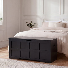(Black) Large Wooden Storage Ottoman Bench Box –Storage Seat Chest for Bedroom, Living Room & Hallway