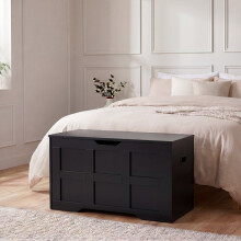 (Black) Small Wooden Storage Ottoman Bench Box –Storage Seat Chest for Bedroom, Living Room & Hallway