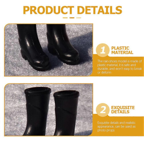 Miniature Rain Boots Model for Dollhouse Scene Decor, Black Plastic 3.5cm 2