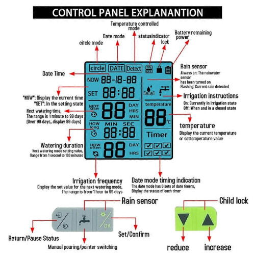 Auto Watering Timer with Rain Sensor Large Screen Smart Irrigation Controller Portable Balcony Garden Waterer 2
