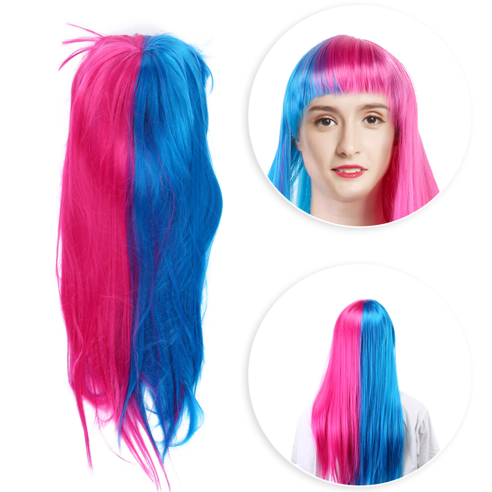 Unisex Blue,Red Blue Rose Red Long Straight Wig Full Bangs