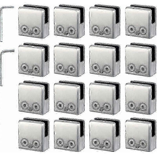 16 Pcs Adjustable Stainless Steel Square Glass Clamps