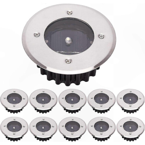 10-Pack Solar LED Pathway Lights, IP65 Waterproof, Cool White Round Garden Ground Lighting System