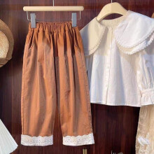 (Coffee color 2006, 100cm) Girls jeans spring new style 2026 baby bow soft denim wide leg casual long pants for outdoor wear
