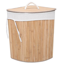 1Panier En Bambou Beige Couvercle Pour Linge Sale