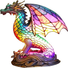 Lampe de table dragon de style rétro en résine teintée, idéale comme lampe de chevet ou de bureau pour la chambre.
