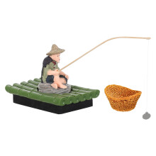 1Set Floating Fisherman Statue PVC with Bamboo Raft for Aquarium Decor