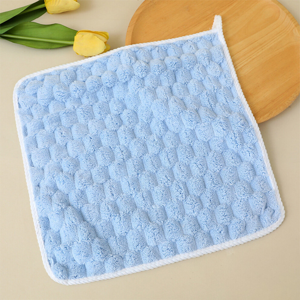 (Blue) Children's Squares Towel Handkerchief Towel Clouds Grids Wash Faces Soft-friendly Absorbent Multi-use Small Towels