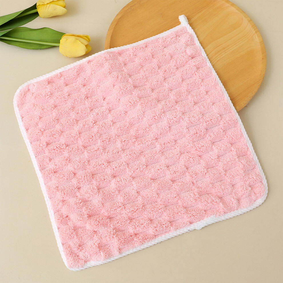(Pink) Children's Squares Towel Handkerchief Towel Clouds Grids Wash Faces Soft-friendly Absorbent Multi-use Small Towels