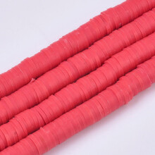 Strang umweltfreundliche, handgefertigte Polymer-Tonperlen, Scheiben-/flache runde Heishi-Perlen, rot, 3 x 1 mm, Loch: 1 mm, ca. 380–400
