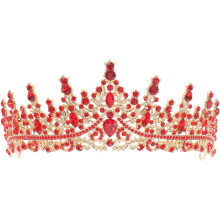 Red 1Baroque Crown Bridal Hair Accessories Zinc Alloy Rhinestone Tiara