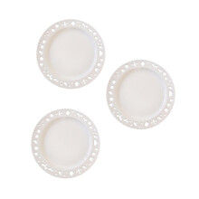 3Pcs White Ceramic Dessert Plates Embossed Small Plates Microwave Safe