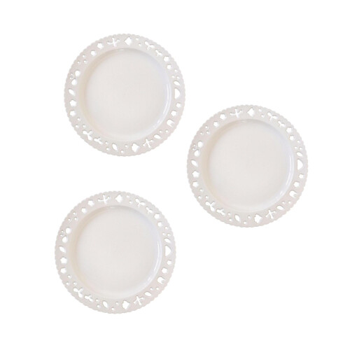 3Pcs White Ceramic Dessert Plates Embossed Small Plates Microwave Safe