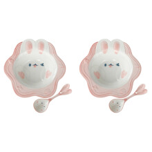2Sets Kaninchenförmige Keramikschüssel Rosa Salat- Und Servierschale