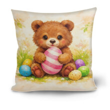 Housse de coussin de Pâques 45x45 cm, décoration lapin et œufs de printemps