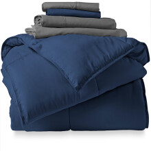 Bare Home Microfiber 5-delige beddengoedset in een tas in donkerblauw en grijs, Twin XL