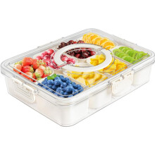 Unterteilte Servierplatte mit Deckel und Griff – Snackbox, geeignet für Wurstwaren, Süßigkeiten, Obst, Nüsse – Transparenter, tragbarer