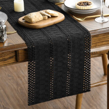 Sm: )e Svart lantligt vävd rustik ihålig bordslöpare, Boho bordslöpare 12x108 tum, Matsal Kök Heminredning