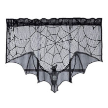 Halloween-Tischdecke, 94 x 56 cm, schwarz, fleckenabweisend, aus Netzgewebe für Halloween-Dekoration