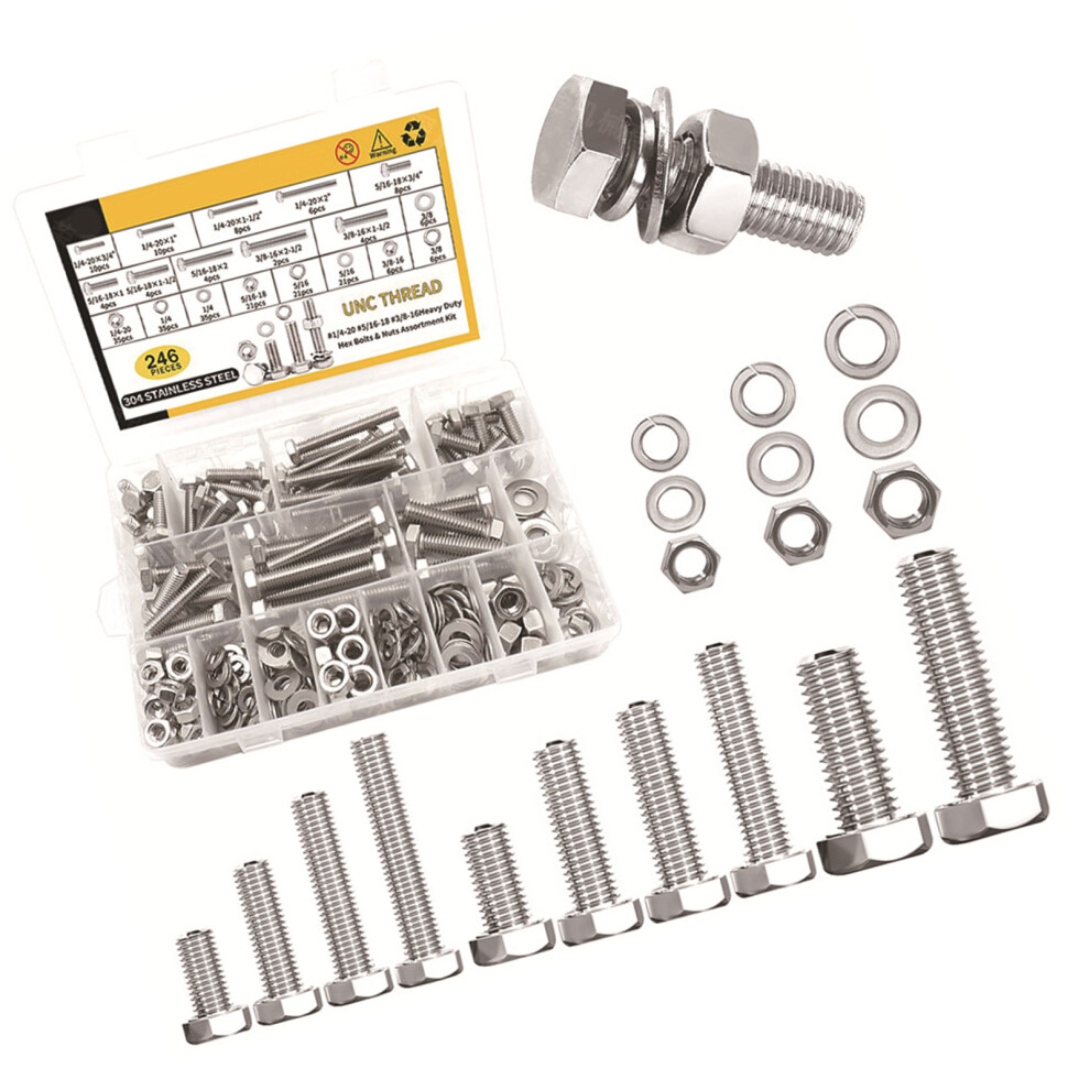 Pack Of 246Pcs Strong Hex Bolts Nuts Washers For Outdoor 7754004076839