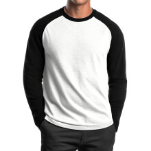 Shirt Men Long Sleeve Colorblock Baseball Tee Casual-White S