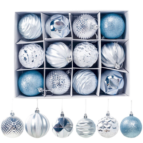 Christmas Ornaments Blue Silver Shatterproof 12PCS 2.36In 1