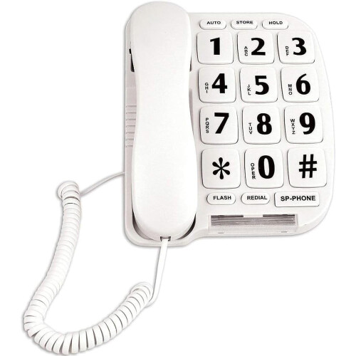 Kablet fasttelefon med store knapper for eldre, forsterket