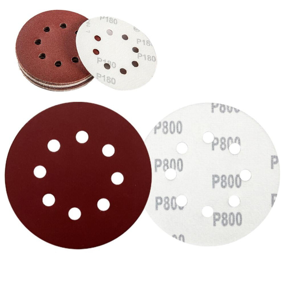 5 Inch 8-Hole Sanding Discs 80Â3000 Grit 10 Pack Red/Gray 9058772298874