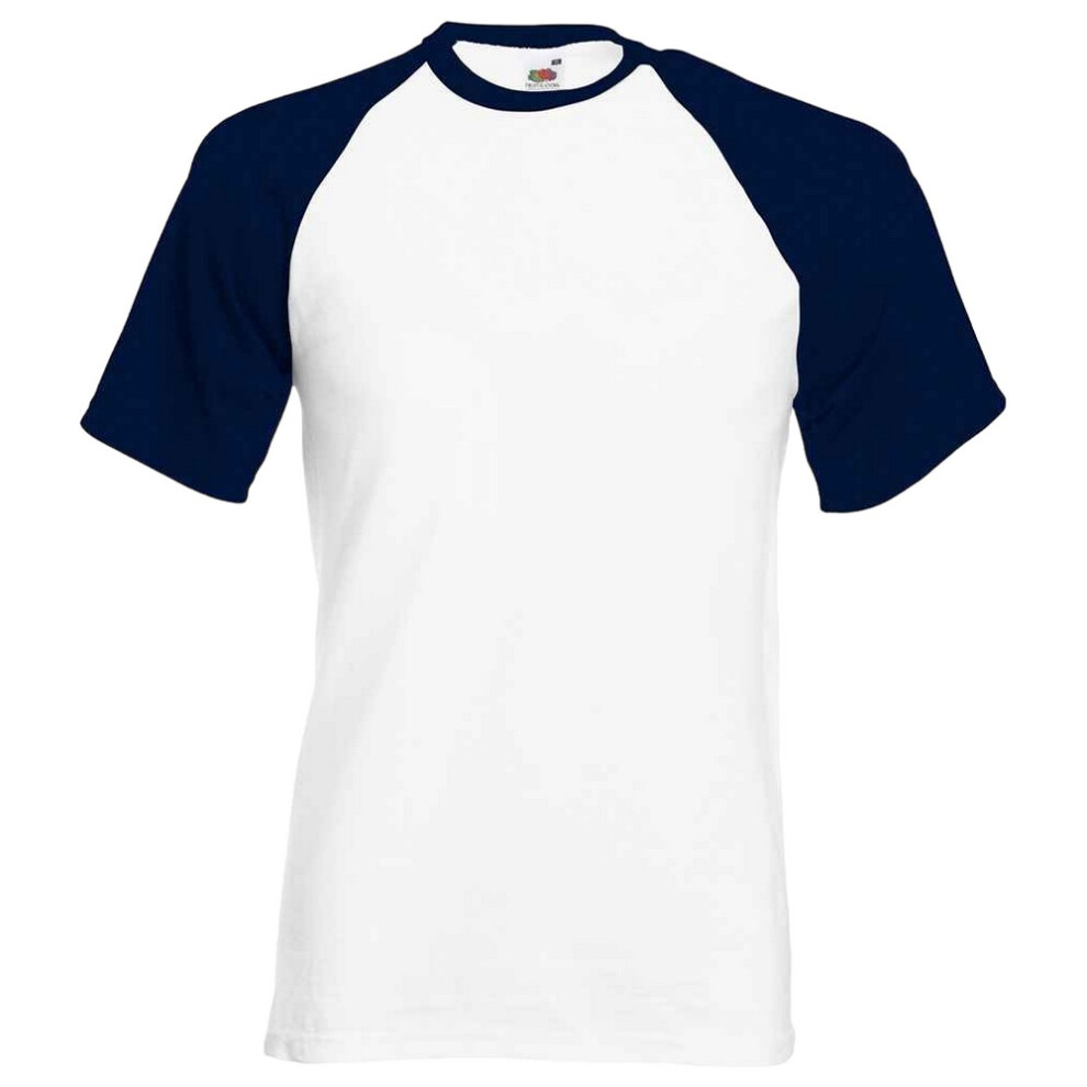 Fruit Of The Loom (Xxl, White/Deep Navy) Unisex Adult Contrast Panel Baseball T-Shirt Blue,White