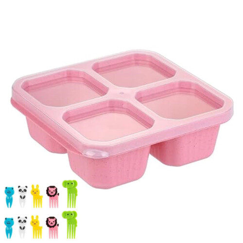 WICVIK1PackΔοχεία σνακ Bento 4 θέσεων, Αποθήκευση τροφίμων από άχυρο σιταριού, κατάλληλα