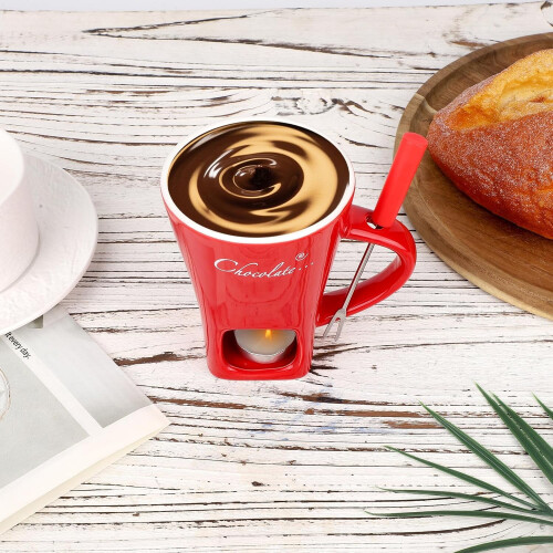 Chocolate Fondue Mug Ceramic with Forks 1 Piece 2