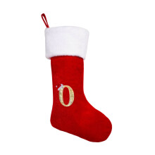 Vánoční punčocha s monogramem, sametová bílá manžeta s vyšívaným O
