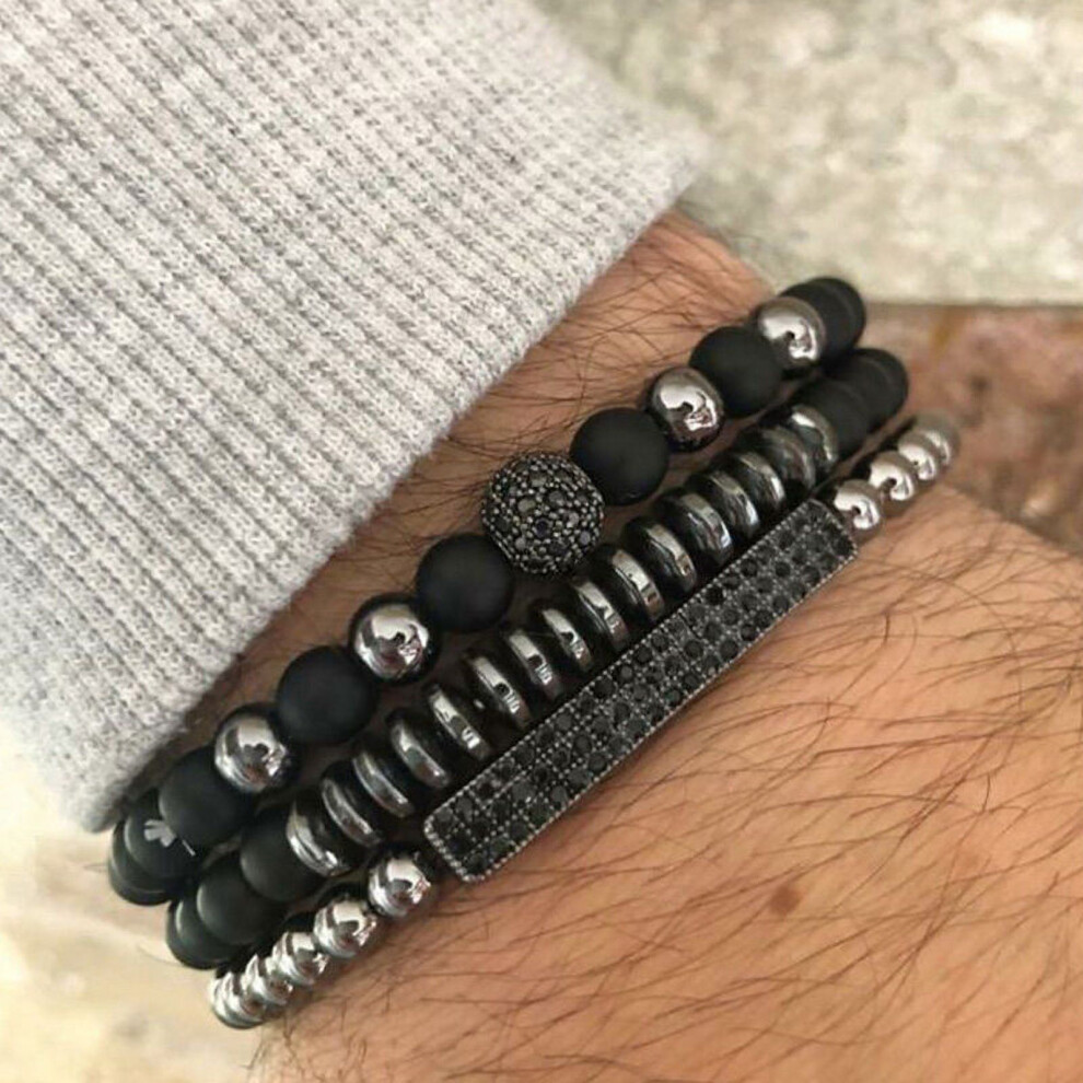 Black Matte Braided Men's Bracelet Set with Copper Zircon-image-OPC-PV62QVC-NEW