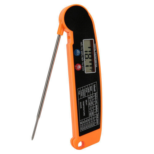Waterproof Meat Thermometer Orange Magnetic Hook LCD 1