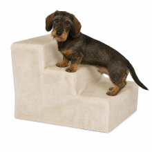 lionto Hundetreppe, weich gepolstert & gelenkschonend, rutschfest & stabil, mit abnehmbarem Plüschbezug, 46x36x34 cm, beige