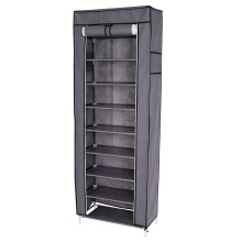 dibea Stoffkleiderschrank, faltbarer Schuhschrank mit 10 Einlegeböden, stabilem Stahlrohrgestell & Vliesbezug, 160x60x30 cm, grau