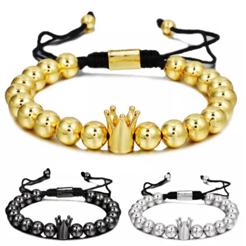 Crown King charm bracelet gold 8mm beads 2