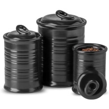 Ceramic Canisters Set of 3, Airtight for Flour, Sugar, Rice, Coffee, Cookies, Candy – Matte Black, Kitchen Food Storage